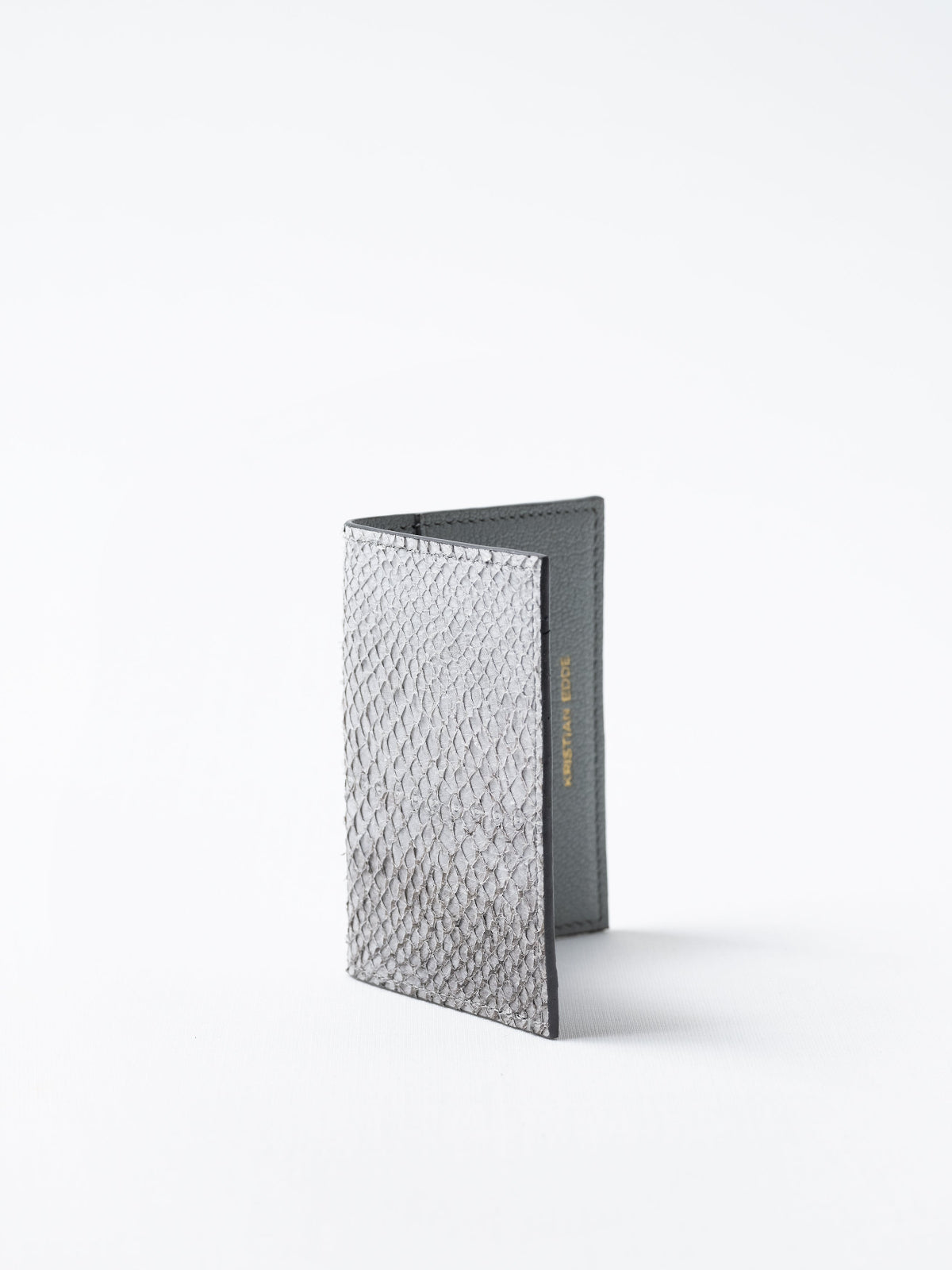 Barents cardholder made of himalayan gray salmon leather, photographed on white background