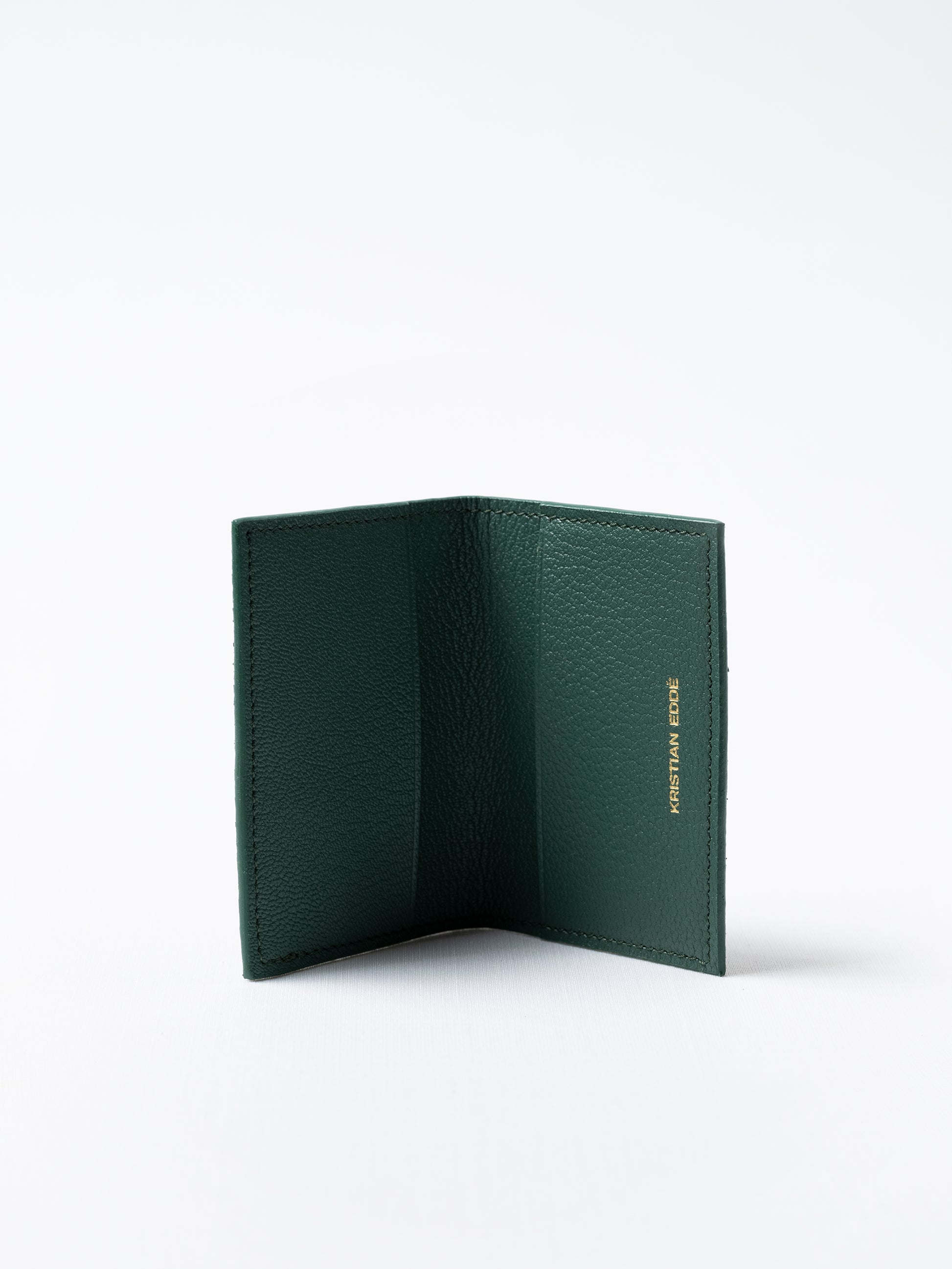 Barents cardholder made of  green salmon leather, open view showing card slots