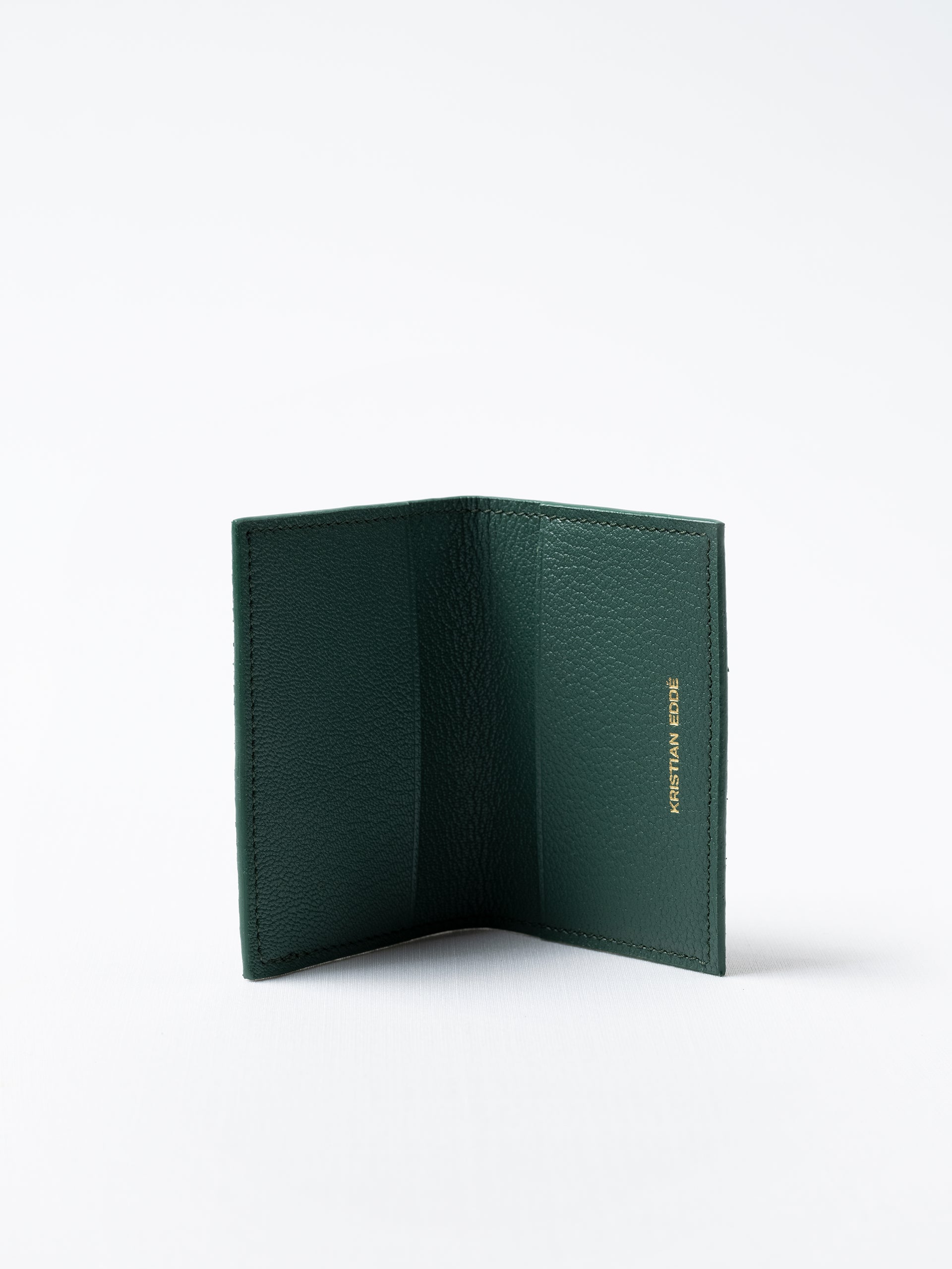 Bi-fold Card Holder in Green Salmon Leather