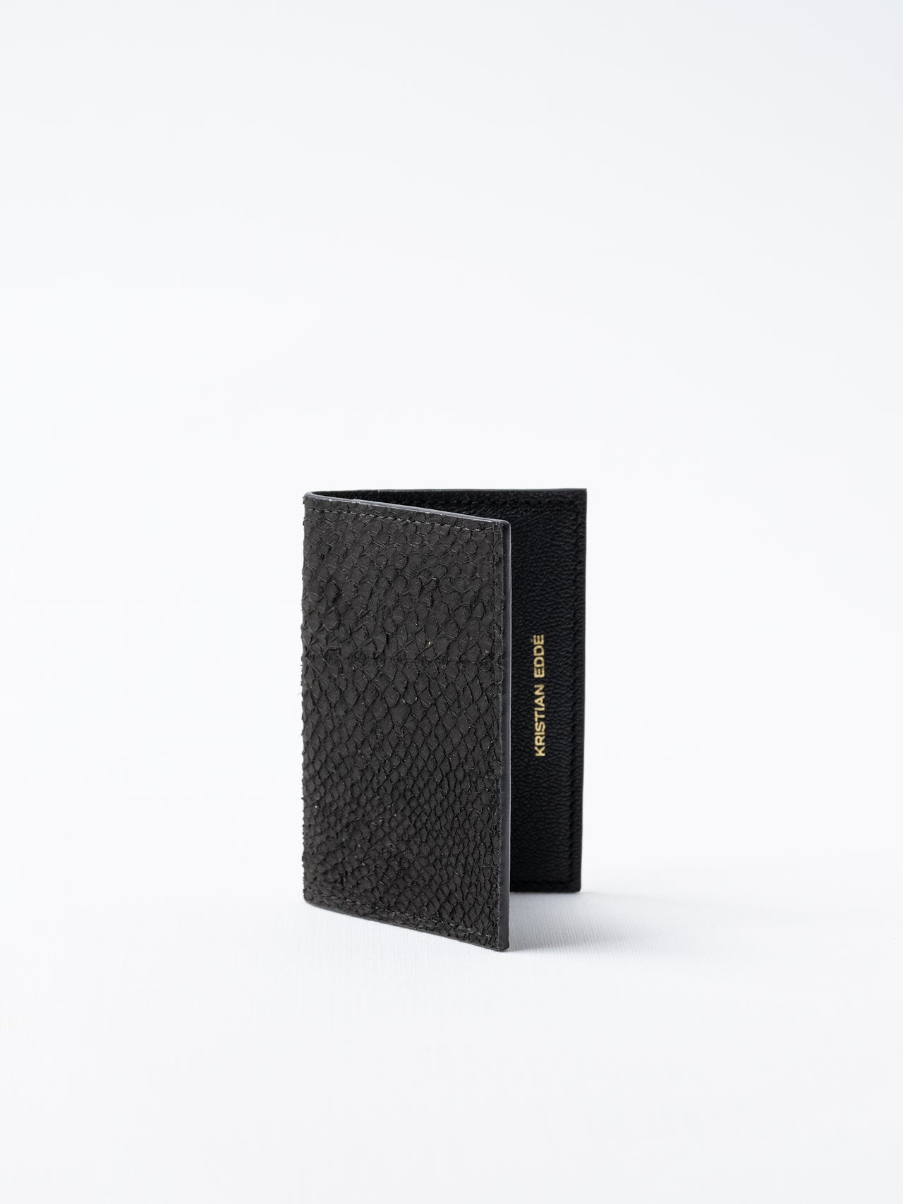 Bi-fold Card Holder in Black Salmon Leather
