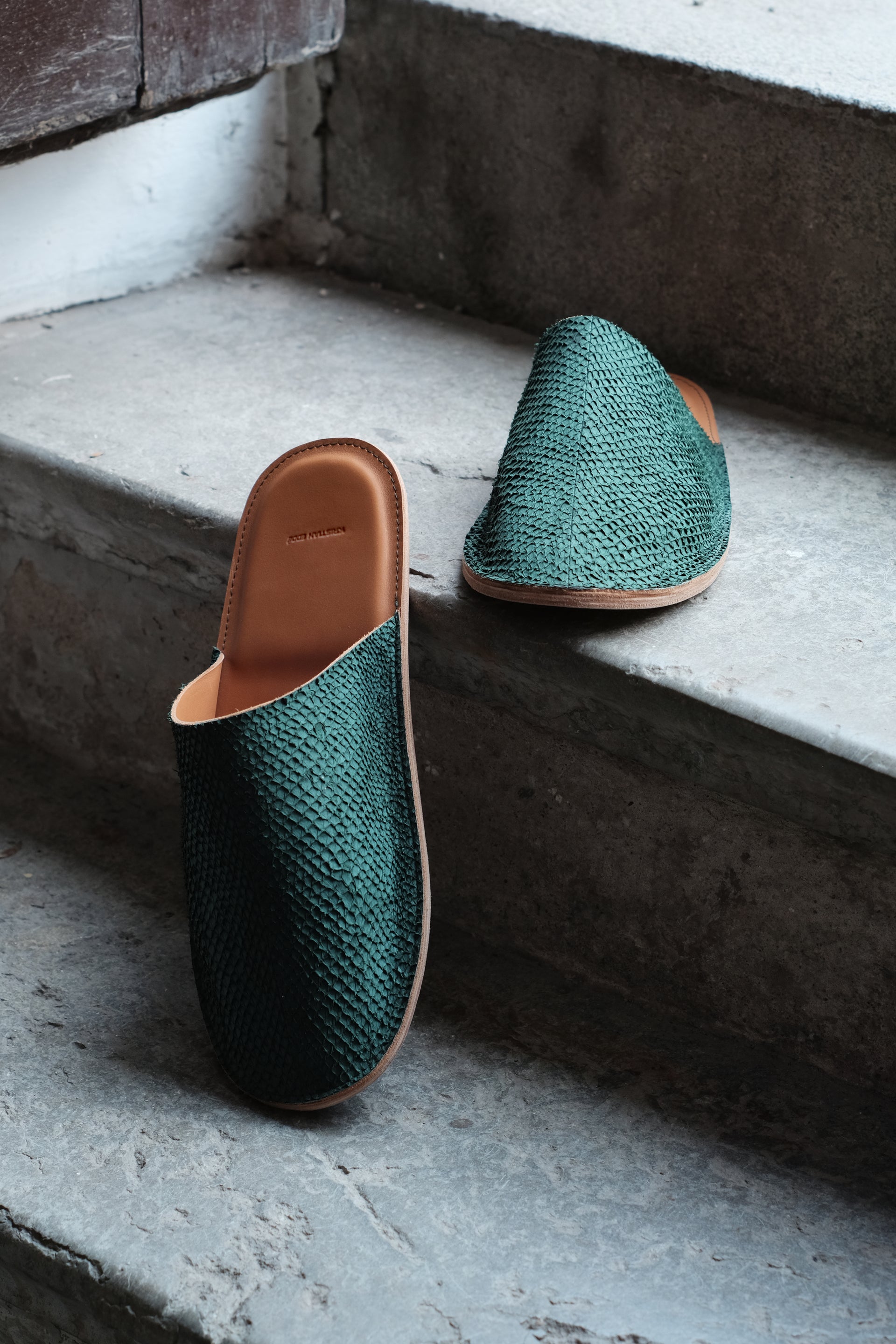 Luxury Slippers Premium Salmon Leather in Green