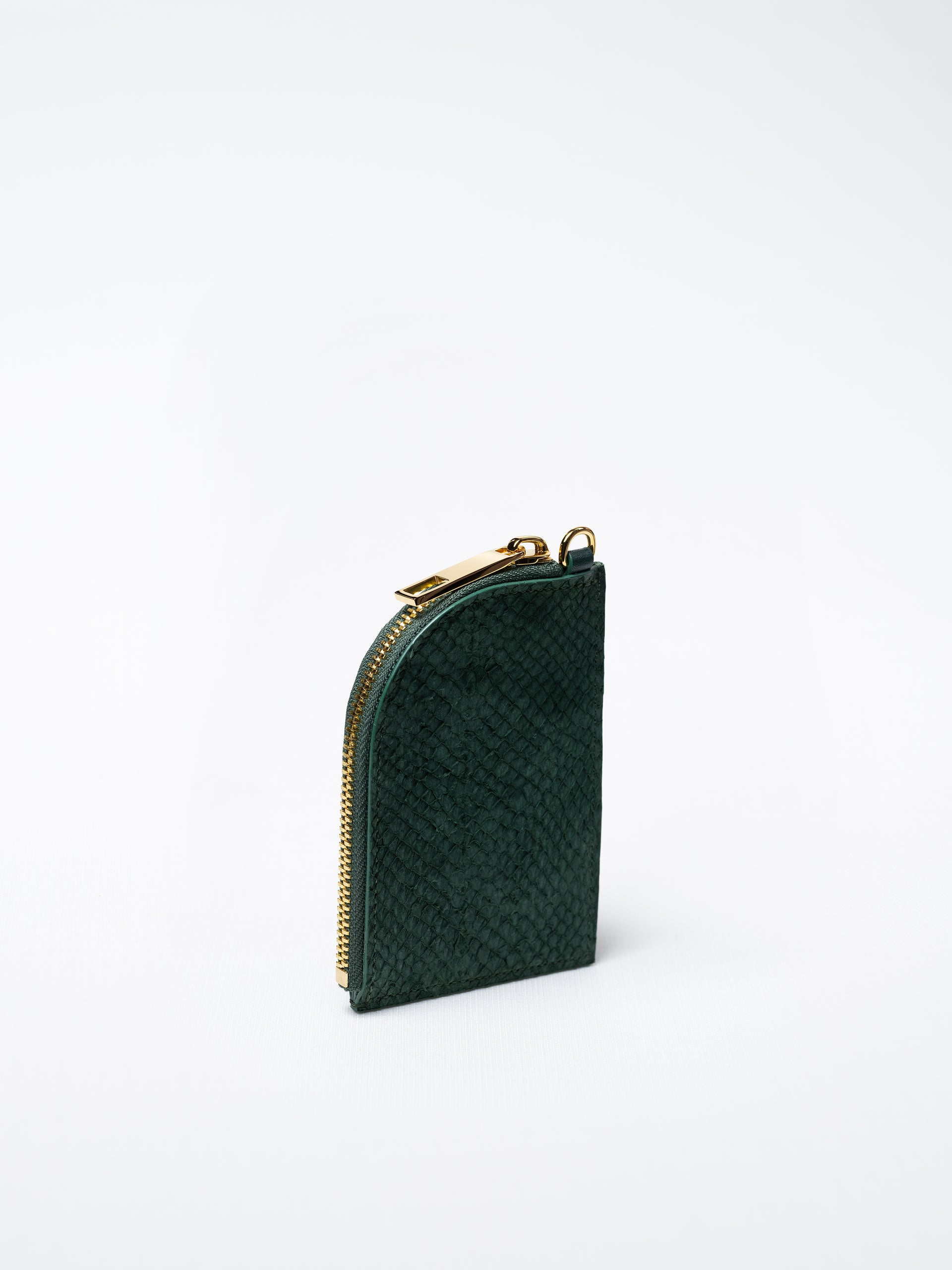 Zip wallet on strap with Salmon Leather in Green